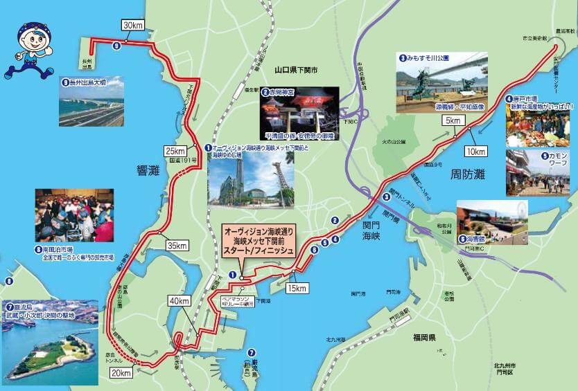 下関海峡マラソン　コースマップ